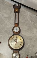 Wetterstation-Barometer-Thermometer-Uhr, Holz, Vintage