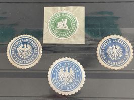 4 Anciennes vignettes (relief) pour sceller les enveloppes