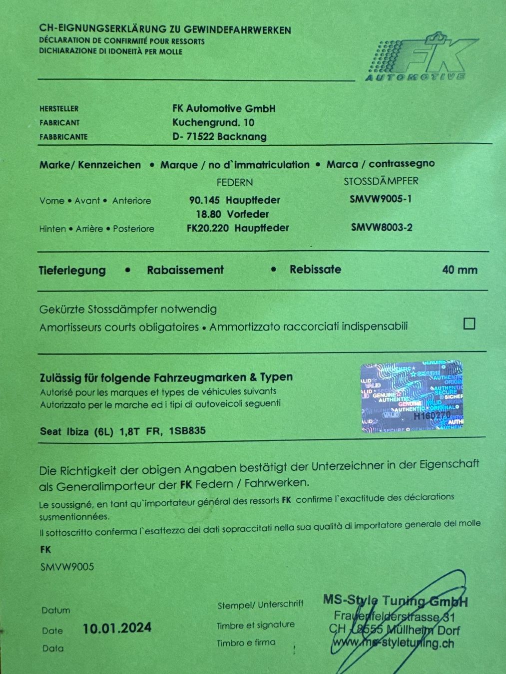 Il mondo degli animali: FK Gewindefahrwerk – Nuovo e nell'imballaggio originale da Winterthur venduto da fel_8sb6 1