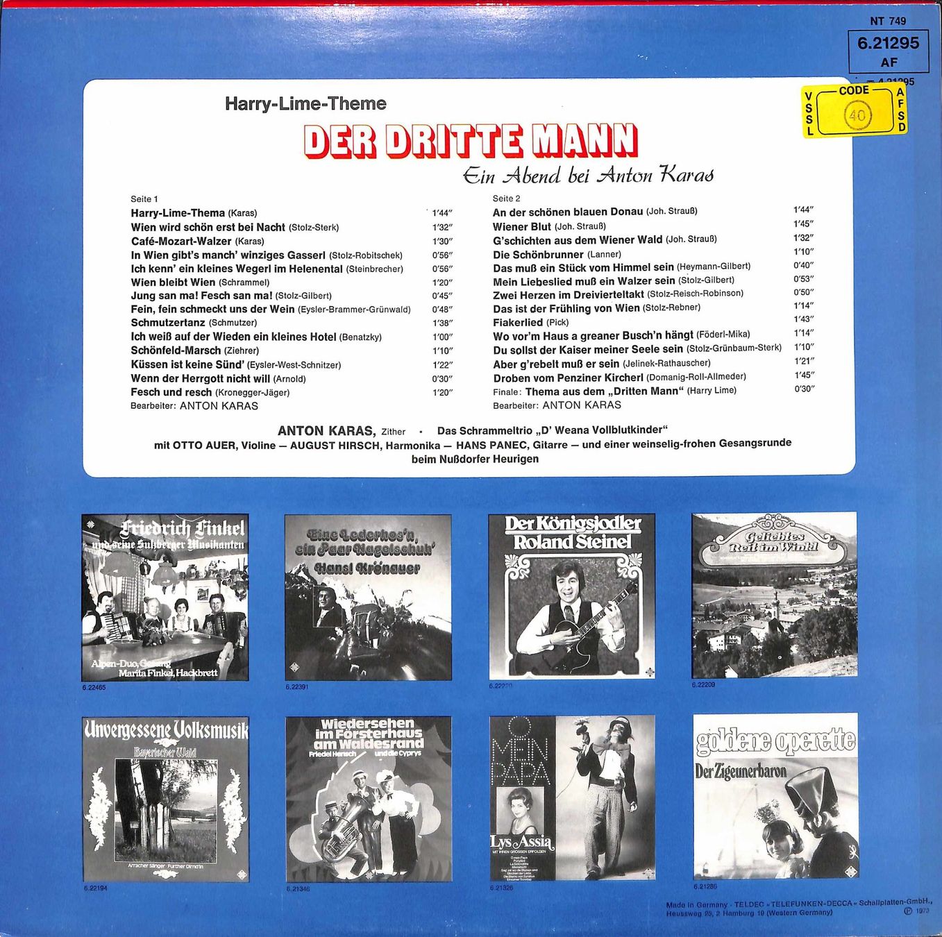 Vinyles: LP: Harry-Lime-Theme Der Dritte Mann – D'occasion à Trimmis par Dres2 1