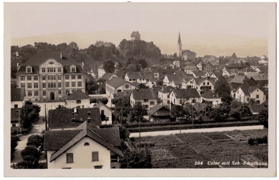 Cartoline postali: Uster mit Sekundarschulhaus, um 1930 – Usato da Frauenfeld venduto da POML