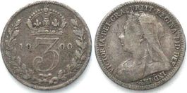 England GROSSBRITANNIEN 3 Pence 1900 VICTORIA Silber ss