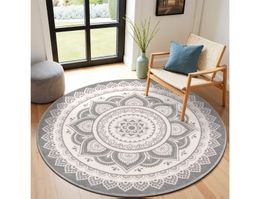 Runder Teppich, weich, rutschfest 160cm, Boho Design grau