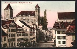 AK Rapperswil, Marktplatz mit Burg, 1911