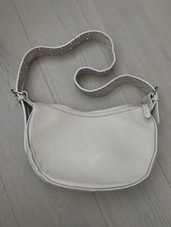 Cream Leather Baguette Bag with Silver Stud Detail