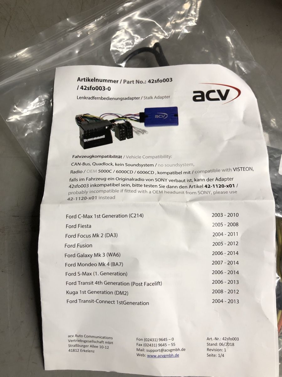 Unità & Adattatore: Radio Adapter Lenkradbedienung Ford – Nuovo e nell'imballaggio originale da Schindellegi venduto da mts8835