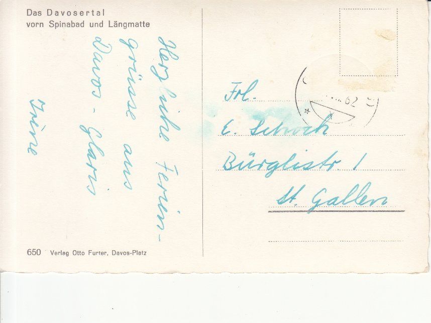 Cartoline postali: Davosertal 1962 – Usato da Bürglen TG venduto da StampGraf 1