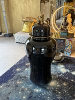 Black Ceramic Vase with Gold Lion Accent in- Statement! (57)