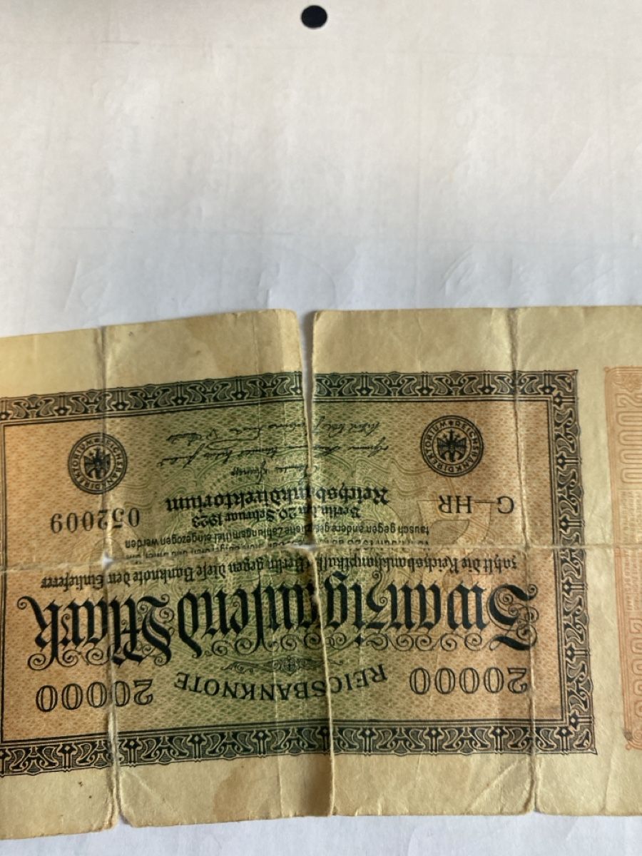Banknoten: 20000 Mark Reichsbanknote 1923 zerknickt – Gebraucht aus Mörschwil von Marcel4201 3