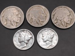 5 Münzen USA (2x Silber)