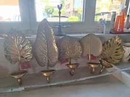 Wandkerzenhalter Blattoptik Gold 5 Stk. Dekoration