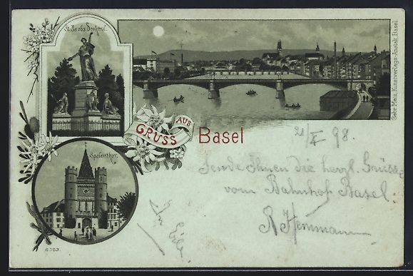 Cartes postales: Mondschein-Lithographie Basel, St. Jacob – D'occasion à Berlin par bartko-reher