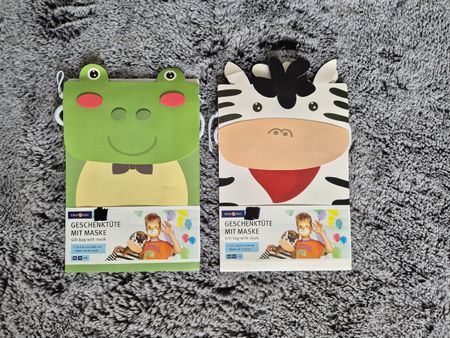 Geschenktüte mit Maske Frosch und Zebra 2er Set neu