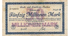 Aachen 50 Mil.Mark Ausgabe B 20.07.1923 VZ-VZ+