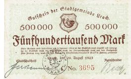 Urach 500000 Mark +Stempel+2 U-Schriften 20.08.1923 VZ-VZ+