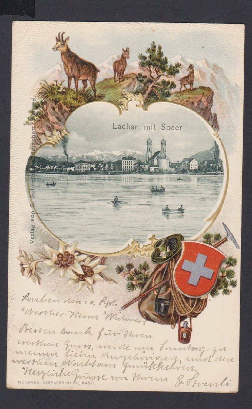 Cartoline postali: Lachen  SZ   :   alte Präge-Ansichtskarte von 1920 – Usato da Vitznau venduto da Ropaku