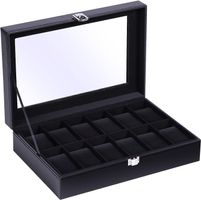 Uhrenbox 12 Fächern Uhrenkasten Aufbewahrungsbox Glasdeckel