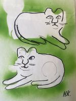 HANS KRÜSI CH  KATZEN- PAAR  IM GRÜNEN 1970