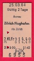 KARTON BILLETT, AARAU - ZÜRICH FLUGHAFEN, 2.KLASSE, EINFACH