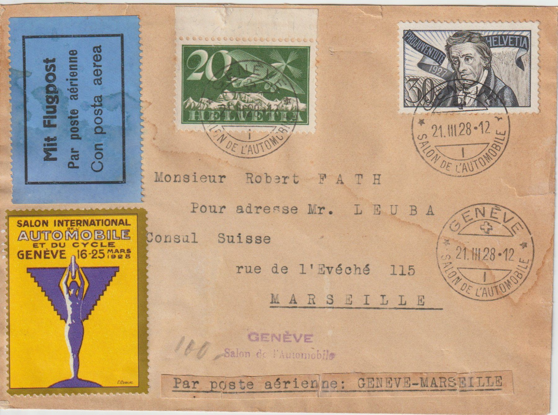 Tutti i francobolli: Briefumschlag mit Flugpost- und Automobil-Stempel – Usato da Lausanne venduto da Whorvath
