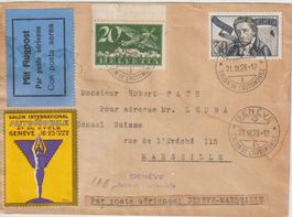 Briefumschlag mit Flugpost- und Automobil-Stempel