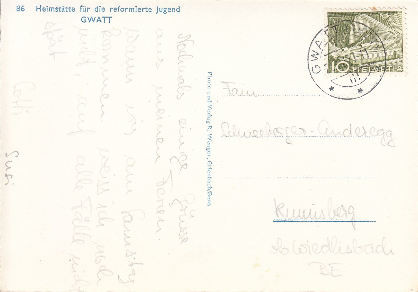 Cartoline postali: Gwatt 1957 – Usato da Bürglen TG venduto da StampGraf 1