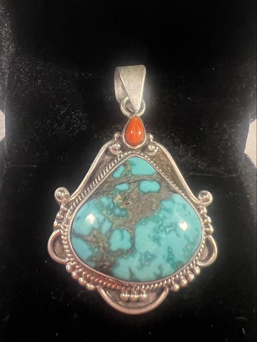Ciondoli: Splendide pendentif ethnique en argent 925, turquoise corail – Usato da Genève venduto da DELIRBEADS