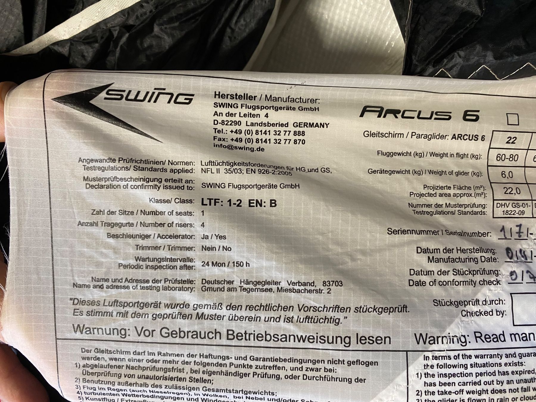 Flug- & Drachensport: Swing Gleitschirm ARCUS 6 / gebraucht Top Zustand – Gebraucht aus Fahrweid von mcm_glx2 9