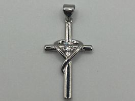 Pendentif croix et cœur enlacé avec strass en Argent 925