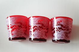 3er Set Windlichter mit Spitze, Neu, Vintage Shabby Chic Rot