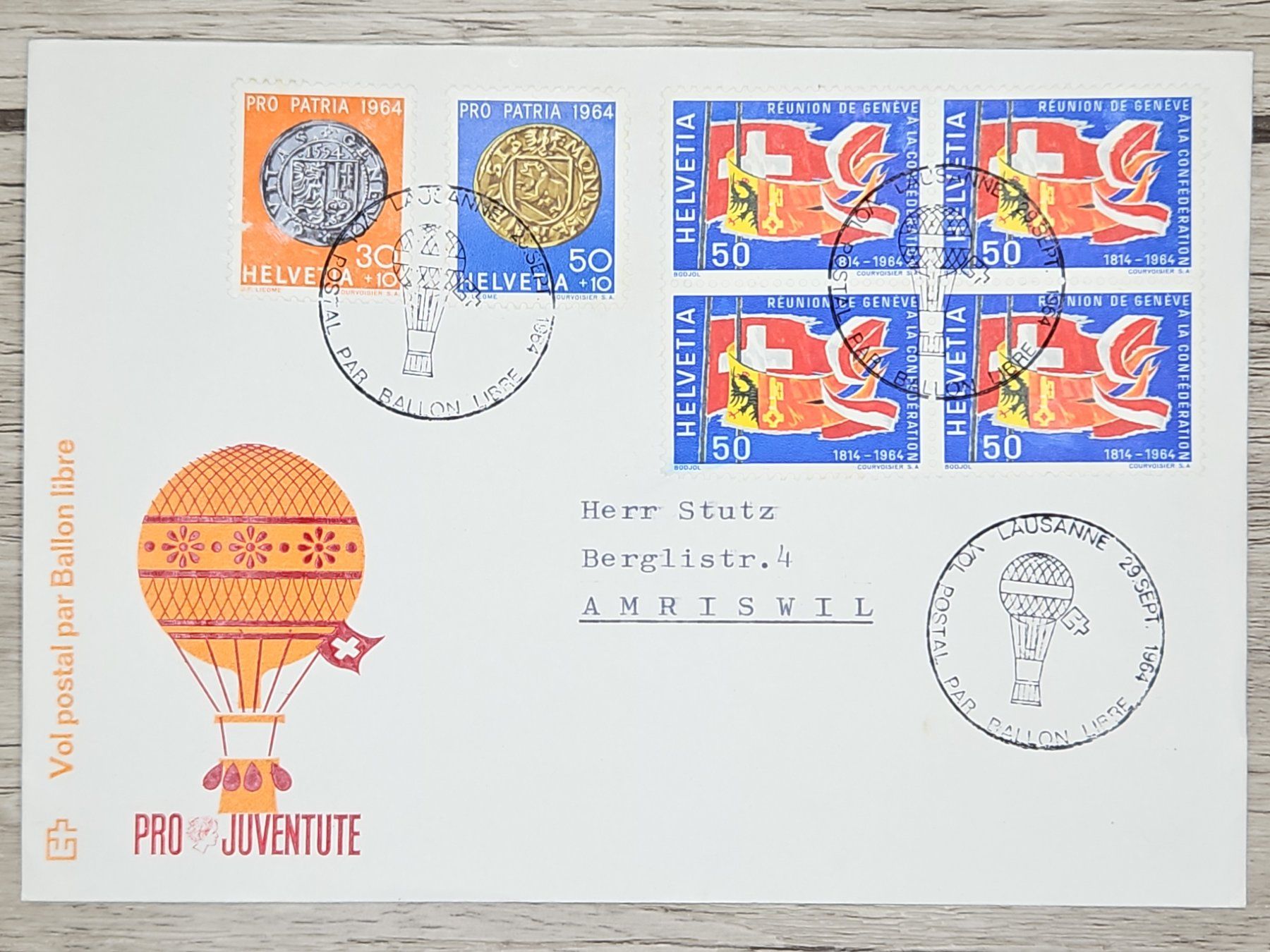 Tutti i francobolli: CL21 Enveloppe + Timbre Suisse 1964 – Usato da Cousset venduto da Patrick_Collections