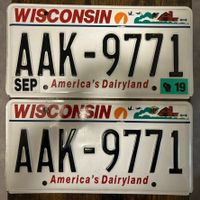 🇺🇸 2x Paar U.S. Autoschild, Wisconsin AAK-9771 - ORIGINAL