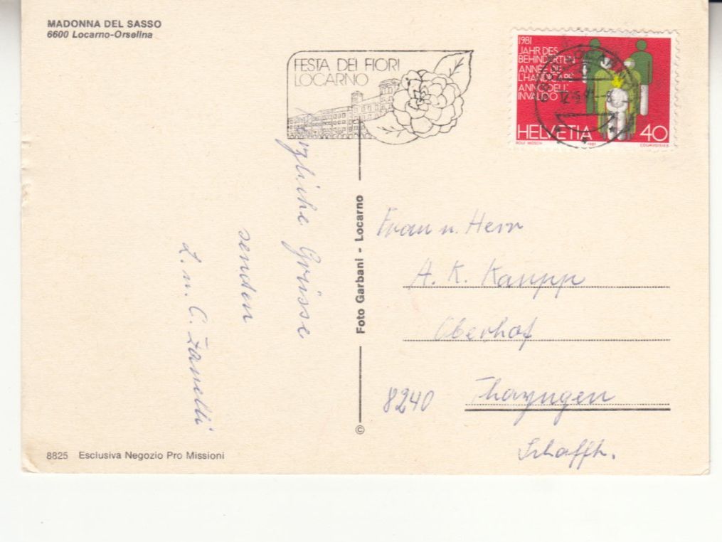 Cartoline postali: Madonna del Sasso 1981 – Usato da Bürglen TG venduto da StampGraf 1