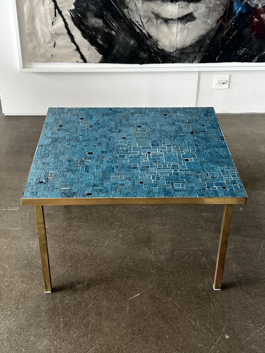 Tische: Brutalist Mosaic and brass coffee Table – Gebraucht aus Oberägeri von Theonose74