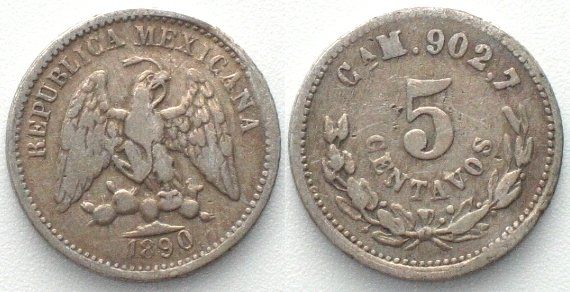 Tutti le monete: MEXICO. 5 Centavos 1890 Ca M, Chihuahua, silver – Usato da Riehen venduto da sesambestcoins2004