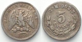 MEXICO. 5 Centavos 1890 Ca M, Chihuahua, silver