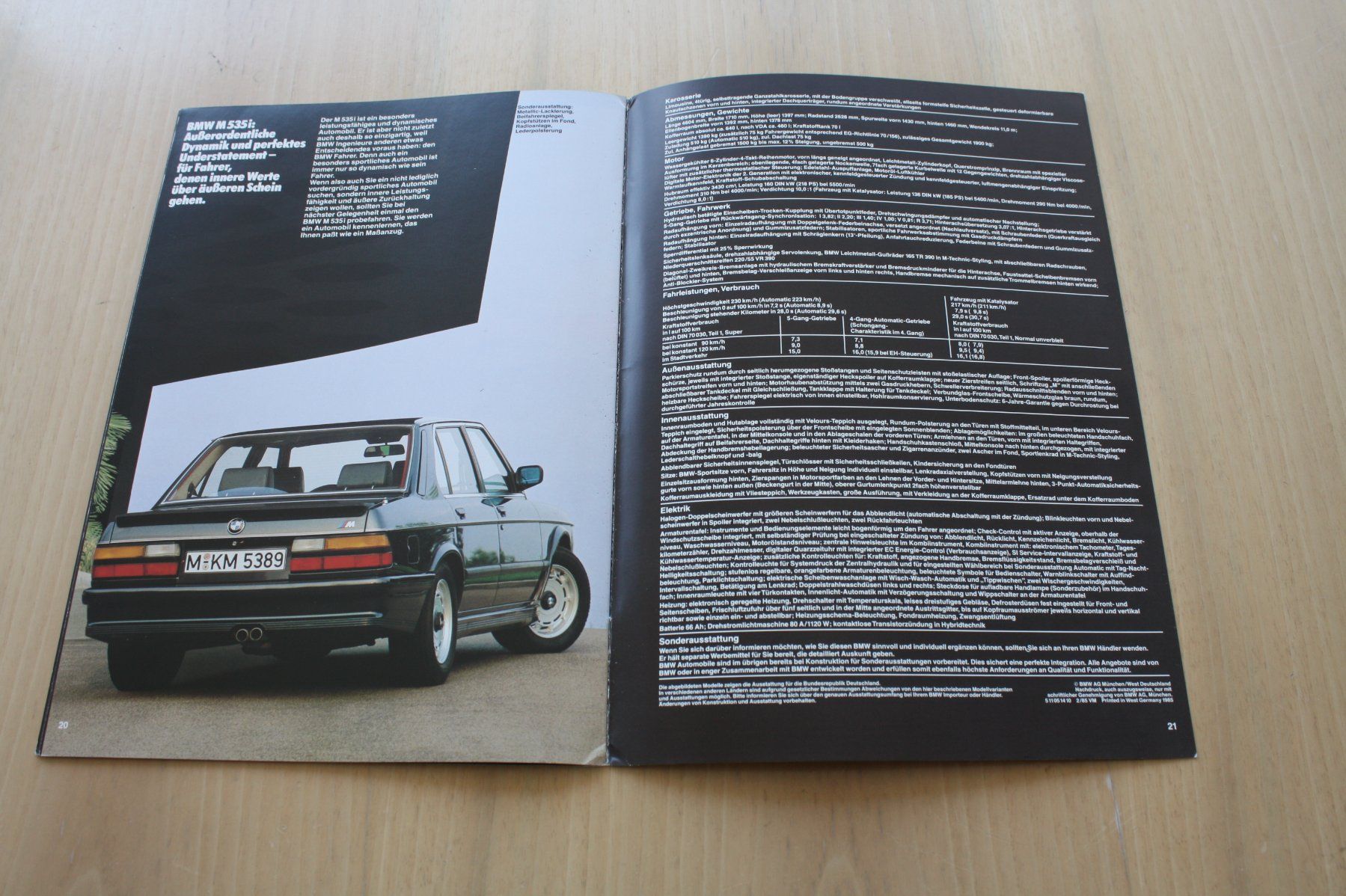 BMW Documenti: BMW M 535i Katalysator Modell E28 Prospekt 2/1985 – Usato da Wikon venduto da erwin400 9
