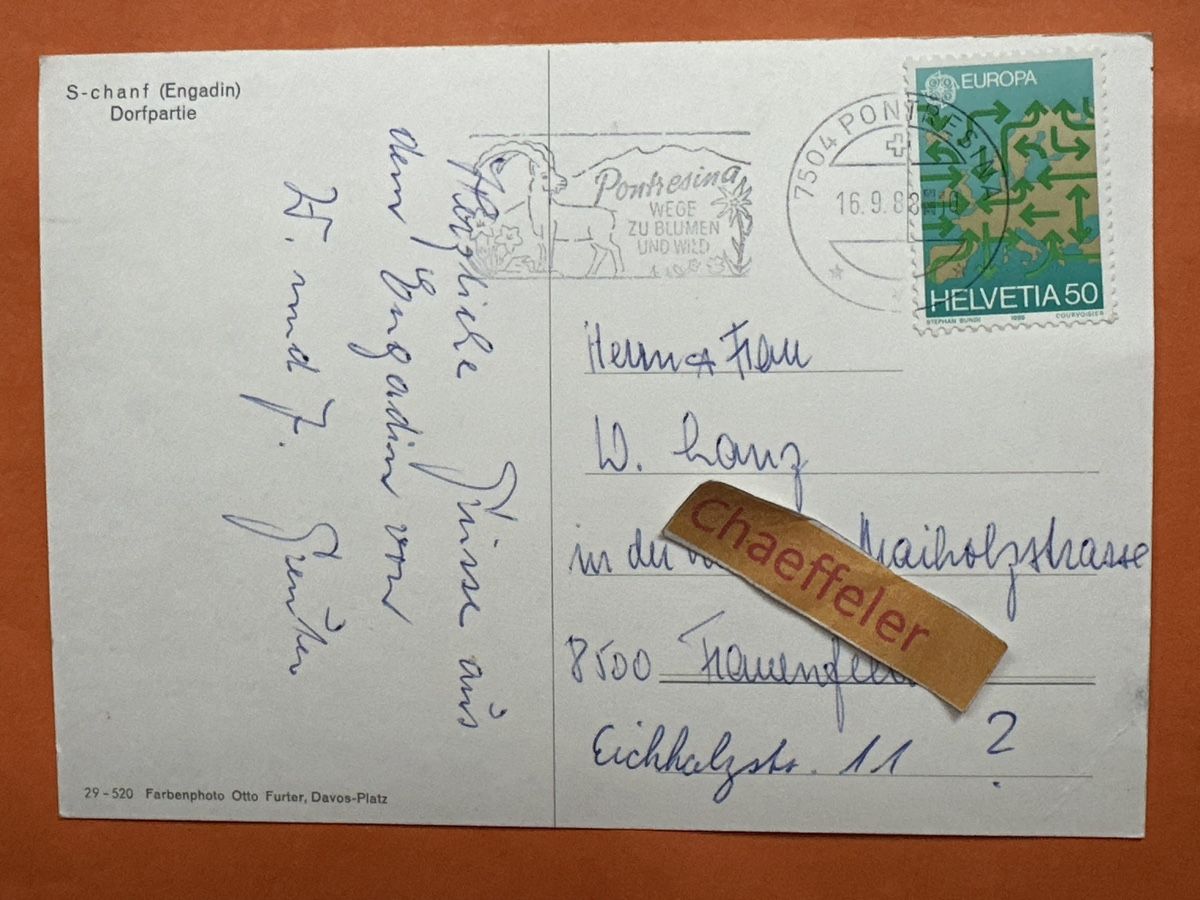 Cartes postales: S-chanf (Engadin) Dorfpartie  – D'occasion à Zürich par Chaeffeler 1