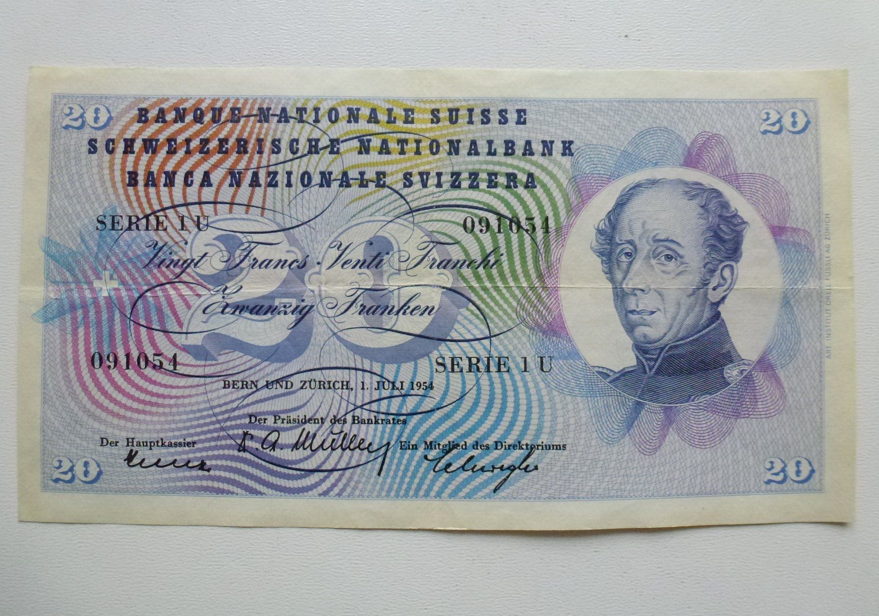 Banconote: Schweiz ++ 20 Franken 1954, Serie 1 U – Usato da Walkringen venduto da Casablanca777