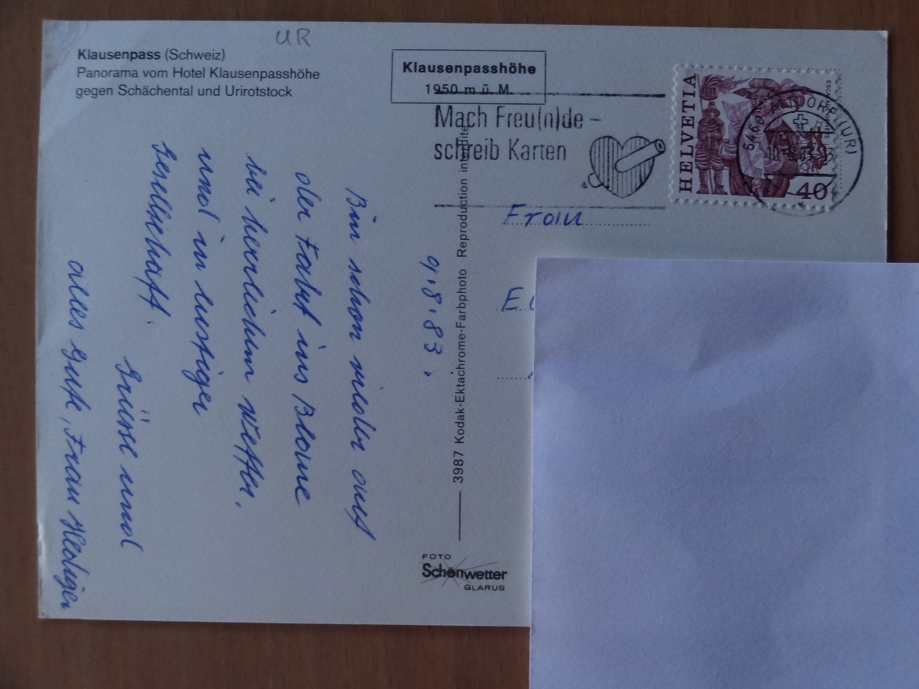 Cartoline postali: Klausenpass - Suisse - 1983 – Usato da St Léonard venduto da Riglin 1