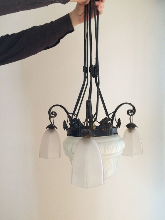 Jugendstil Deckenleuchte Messing 30 Cm – 2 Flammig, E27, Glas & Metall, Für Wohnzimmer, Esszimmer, Schlafzimmer