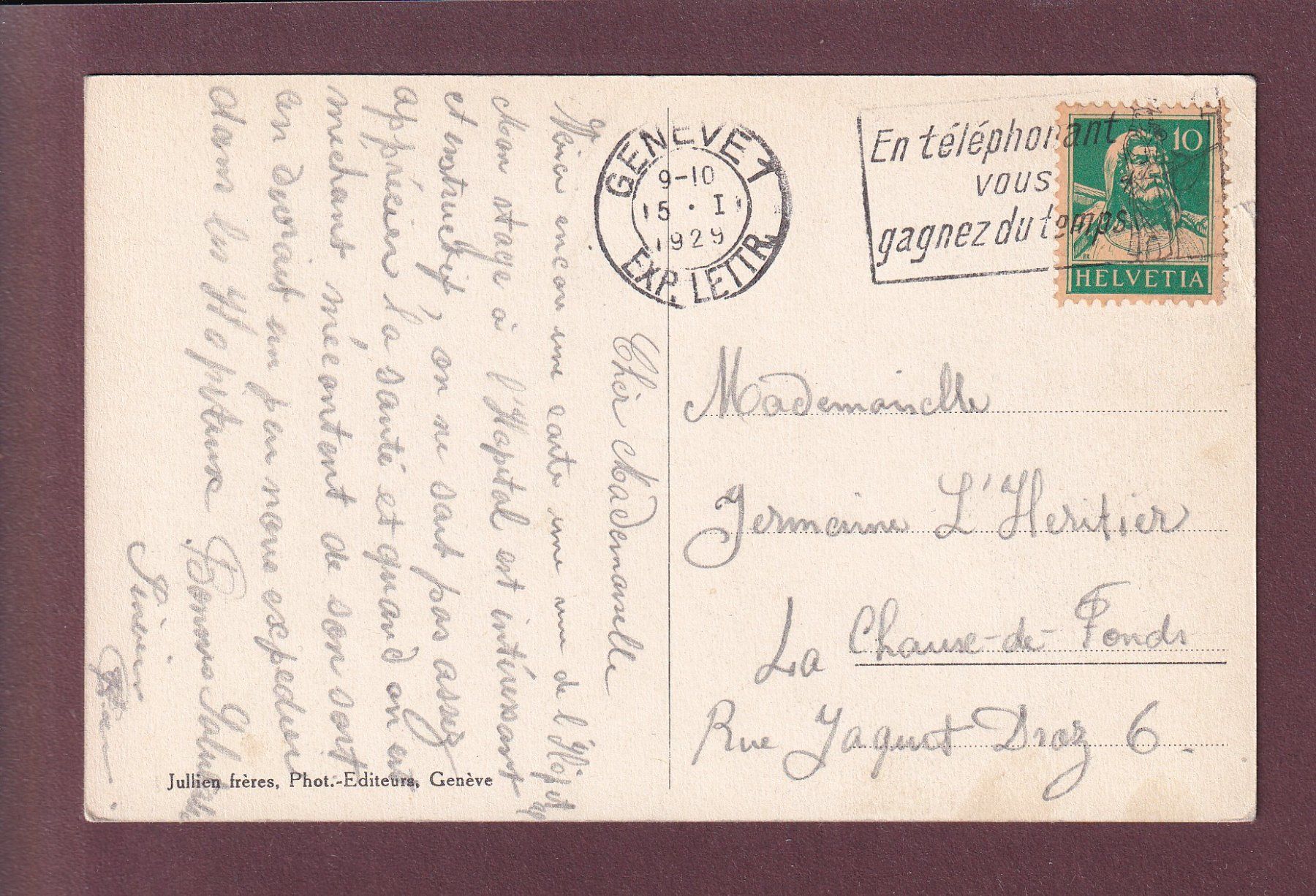 Cartoline postali: GENEVE - Hôpital cantonal - 1929 – Usato da Pully venduto da nicecards 1