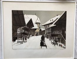 Getaz Jean-Louis (1931-2002) Litho Saanen Dorf / Village