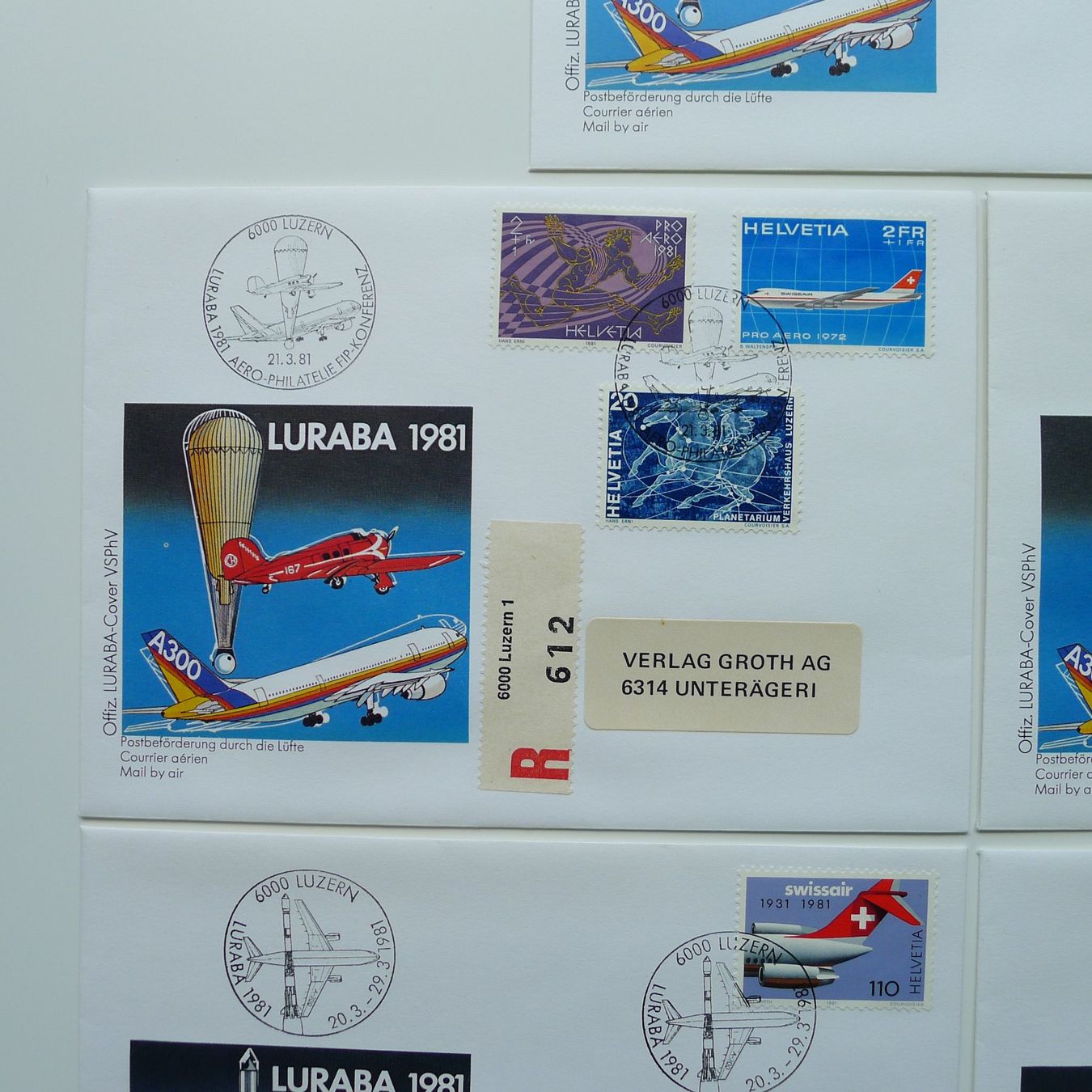 Alle Briefmarken: 7 illustrierte Briefe der LURABA Luzern 1981 – Gebraucht aus Ebikon von SilvioFreund 2