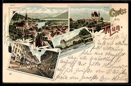 Litho Thun, Blick auf Burg, Hotel Thuner