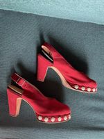 1940s Vintage Shoes Pumps Sling Backs in Red Leather 37-38