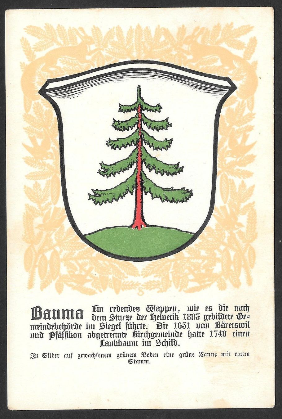 Cartoline postali: Bauma Gemeindewappen mit Beschreibung – Usato da Olten venduto da clotaldi