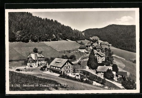 Cartoline postali: Schwendi ob Thun, Ortsansicht mit Waldla – Usato da Berlin venduto da bartko-reher