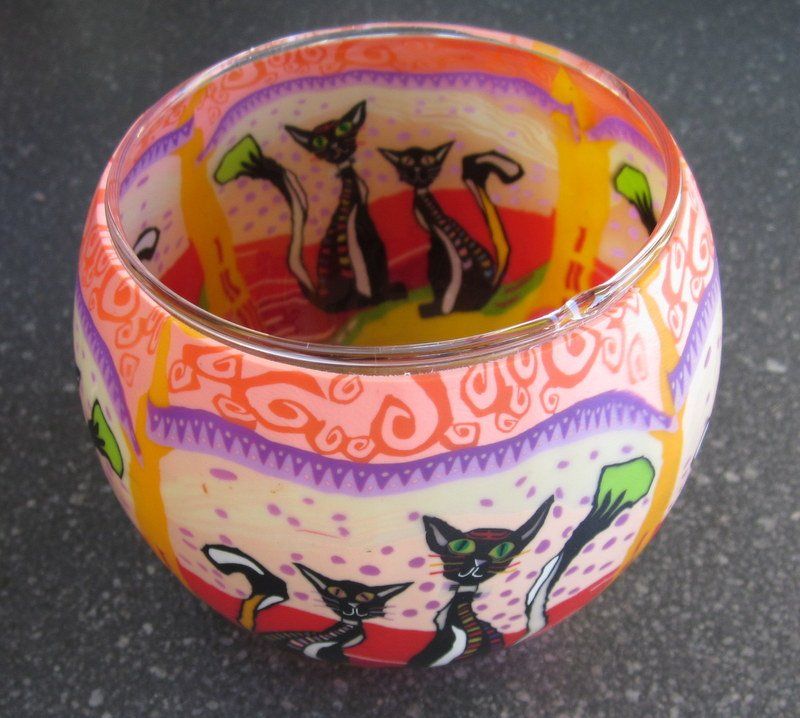 Portacandele: Windlicht, Teelichtglas mit Katzendecor – Usato da Bischofszell venduto da Pfau0 4