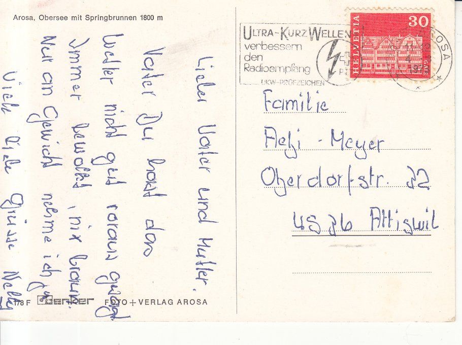 Cartoline postali: Arosa Obersee 1973 – Usato da Bürglen TG venduto da StampGraf 1